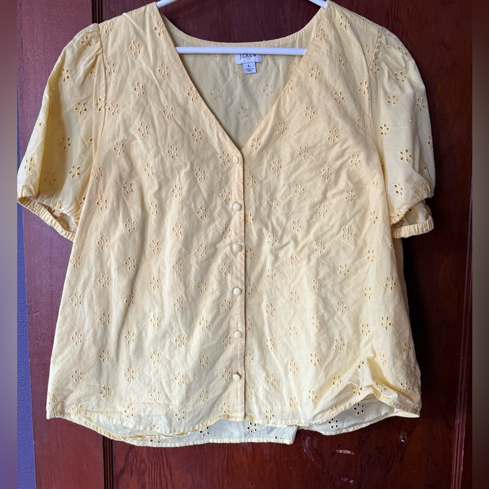 J. Crew Factory Light Yellow Eyelet Blouse